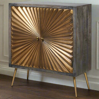 Black and Gold sideboard with Glorious Gold Sunburst Design (2 door)