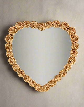 Gold Heart Shaped Mirror with Rose Edged Frame