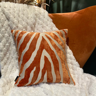 Orange and Ivory Zebra Print Velvet Cushion