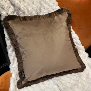 Burnt Orange Giraffe Print Velvet cushion with Fringe