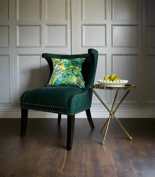 Velvet Wingback Chair with Brass Studs