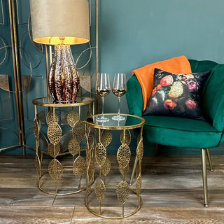 Set of Two Gold Leaf Pattern Tables