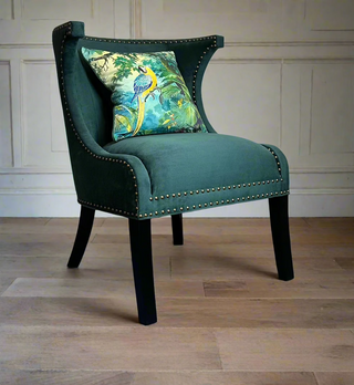 Teal Velvet Accent Chair with Brass Studs