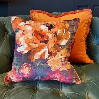 Orange Florals Velvet Pillow