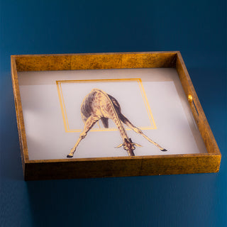 Square Distressed Gold  Graceful Giraffe Tray