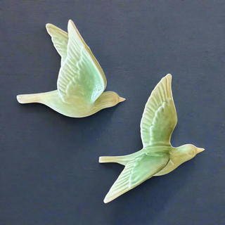 Green Ceramic Flying Birds - Set of 2