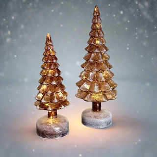 Gold Lit Christmas Trees -set of 2