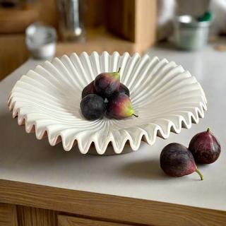 White Ceramic Bowl with Ripple Effect