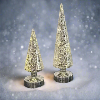 Silver Christmas Lit Trees -Set of 2