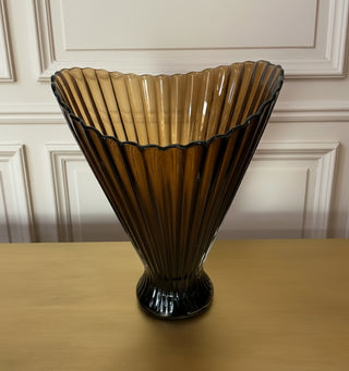 Rich Brown Pleated Glass Vase