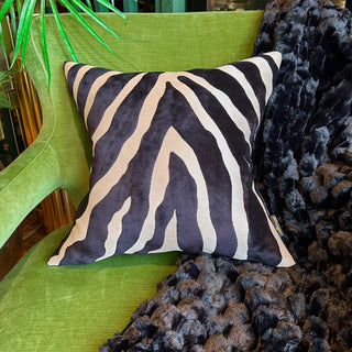 Black and Cream Animal Print Velvet Cushion