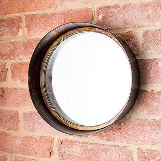 Cylinder Mirror in a Distressed Metal Finish