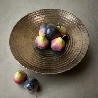 Bronze Hammered Metal Bowl on Pedestal.