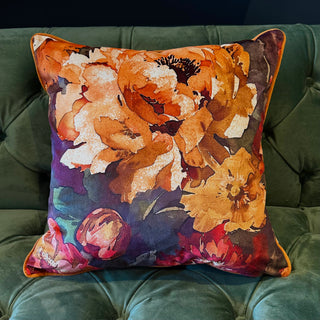 Orange Florals Velvet Pillow