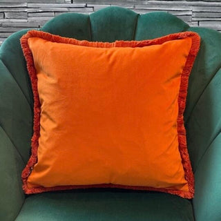 Orange Velvet Cushion with Fringing