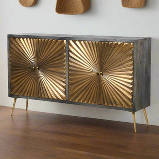 Black and Gold Sideboard with Gold Sunburst Design (4 door)