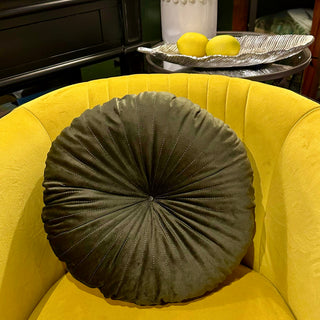 Round Green Velvet Stitched Pillow