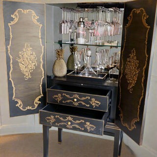 Black and Gold Oriental Art Deco Style Drinks Cabinet