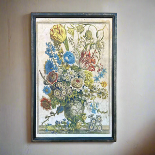 Framed Print with Vintage Style Florals: Set of 2