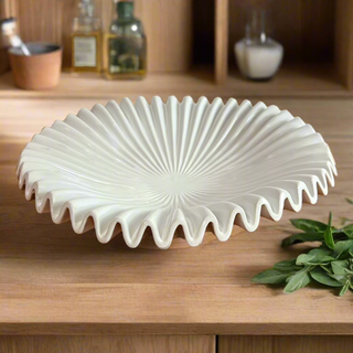 White Ceramic Bowl with Ripple Effect