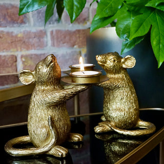 Candle Holders Pair of Gold Mice