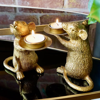 Candle Holders Pair of Gold Mice