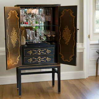 Black and Gold Oriental Art Deco Style Drinks Cabinet