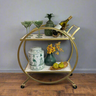 Gold & White Marble Drinks Trolley Cart