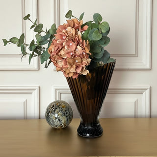 Rich Brown Pleated Glass Vase