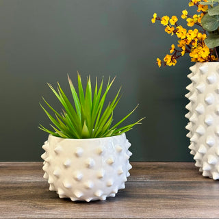 White Ceramic Planter with Spikes