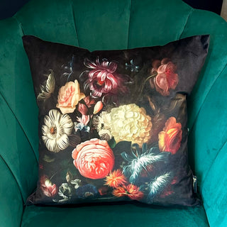 Burnt Orange Florals Velvet Cushion (Paul Moneypenny)