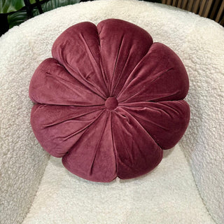 Soft Ruffle Round Velvet Cushion in Aubergine