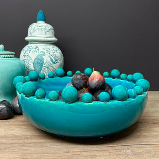 Aqua Blue Ceramic Bobble Edged Bowl