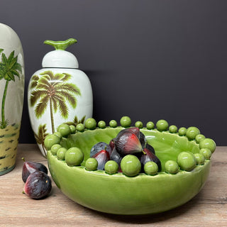 Olive Green Ceramic Bobble Edged Bowl