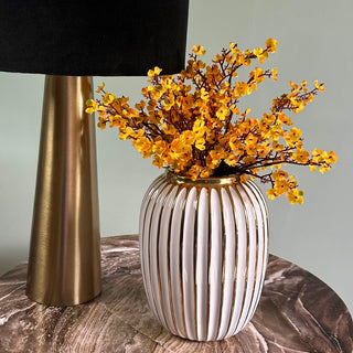 White and Gold Pleated Ceramic Vase