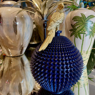 Gold Parrot on Blue Lidded Jar