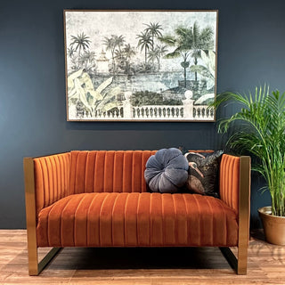 Orange Velvet 2 Seater Couch