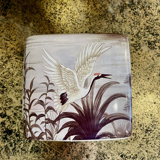 Lidded Jar with Heron and Palm Trees