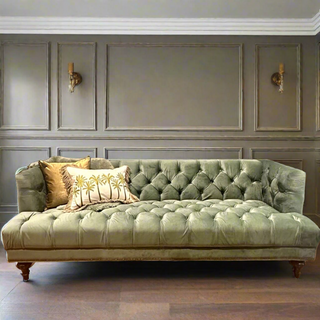 Sage Green Velvet Studded Sofa