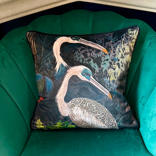 Colourful Cranes Velvet Cushion