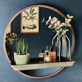 Round Wall Mirror with Shelf