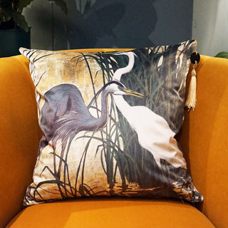 White Herons on Velvet Tassel Cushion