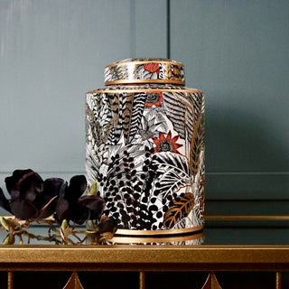 Black Floral Lidded Jar